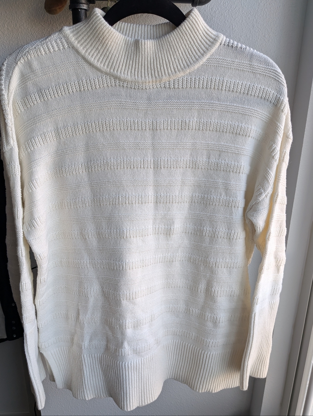 LOFT Textured Stripe Mock Neck Tunic Sweater Whisper White Size S